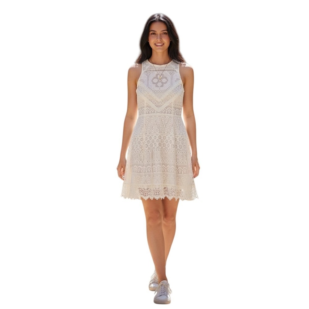 Hollister | Dresses | Hollister Sleeveless Fit Flare Dress Womens Juniors Small Ivory Lace Overlay